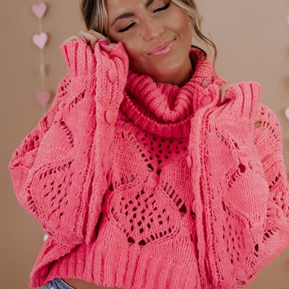 POL Coral Knit Cowl Neck Sweater